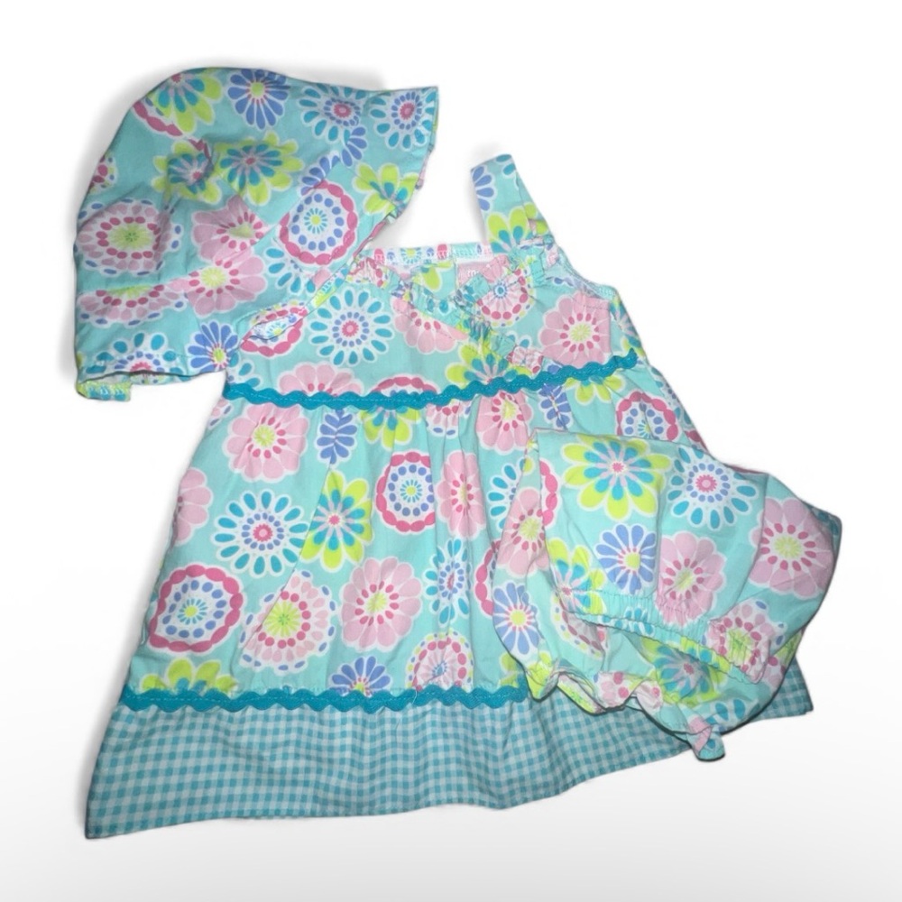Floral Baby Dress with Matching Hat and Bloomers